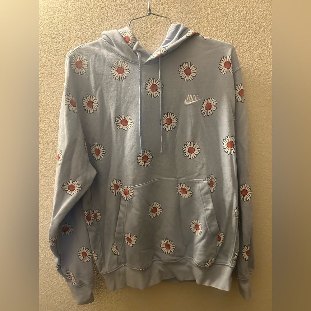 Nike Light Blue Daisy Graphic Hoodie Size Small Pastel Floral Streetwear Rare
